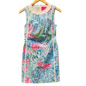 Lilly Pulitzer Dress Womens 00 Mila Stretch Shift Lined Coastal Tropical Zip Up